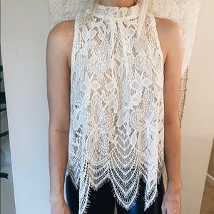 Love, fire Lace sleeveless with low neck top